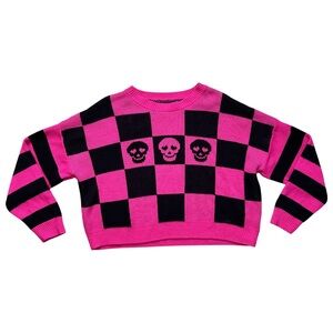 Pink and Black Skull Checkered Sweater